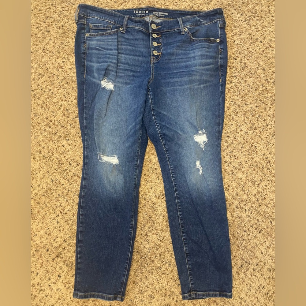 Torrid Dark Distressed Perfect Skinny Ankle Vintage Stretch Size 18Tall Like New